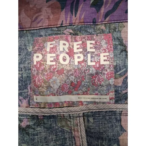 Free People womens size 6 linen lightweight jacket blue purple spring summer - Picture 7 of 10